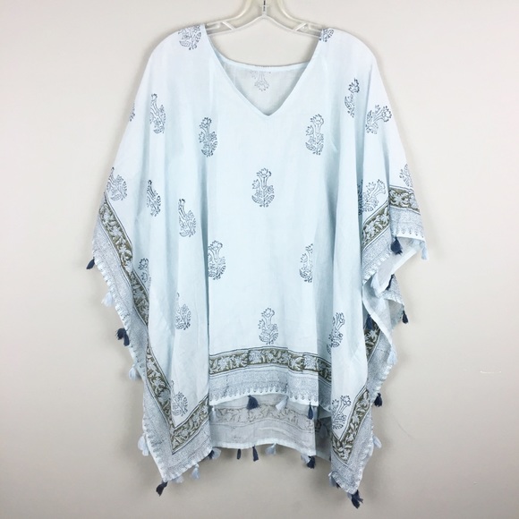 Lovestitch | Oversized Soft Blue Print Poncho - H4 - Picture 1 of 7